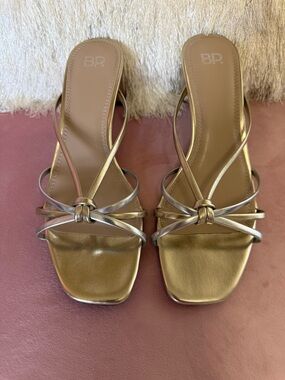 BP Nordstrom Mixed Metallic Gold/Silver Multi-Strap Knotted Slide Heels Size 7.5